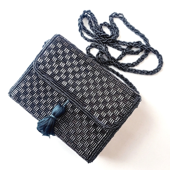 Nwot Cache Charcoal Gray Beaded Rectangle Geometric Evening Bag w/beaded… - Picture 11 of 11